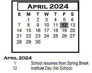District School Academic Calendar for Chiddix Jr High School for April 2024