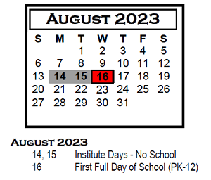 District School Academic Calendar for Chiddix Jr High School for August 2023