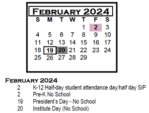 District School Academic Calendar for Chiddix Jr High School for February 2024