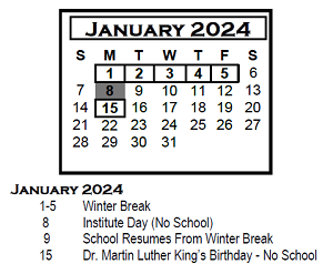 District School Academic Calendar for Chiddix Jr High School for January 2024