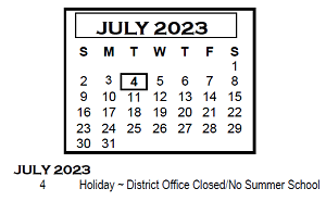 District School Academic Calendar for Chiddix Jr High School for July 2023