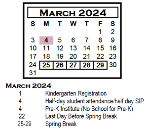 District School Academic Calendar for Chiddix Jr High School for March 2024