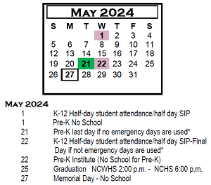 District School Academic Calendar for Chiddix Jr High School for May 2024