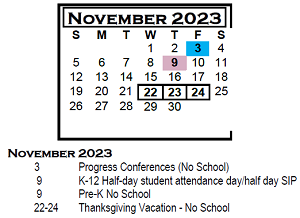 District School Academic Calendar for Chiddix Jr High School for November 2023