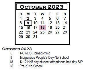 District School Academic Calendar for Chiddix Jr High School for October 2023