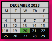 District School Academic Calendar for Hickory Ridge Elementary School for December 2023