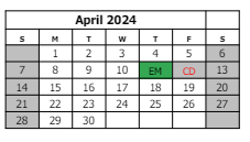 District School Academic Calendar for East Middle School for April 2024