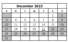 District School Academic Calendar for Bookcliff Middle School for December 2023