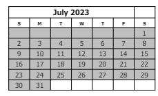 District School Academic Calendar for Pear Park Elementary School for July 2023