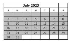 District School Academic Calendar for Bookcliff Middle School for July 2023