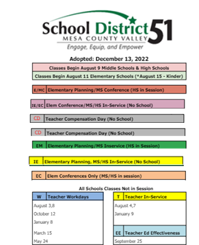 District School Academic Calendar Legend for Mesa View Elementary School