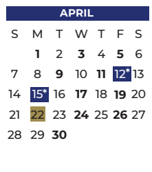 District School Academic Calendar for Shaw Elementary for April 2024