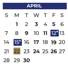 District School Academic Calendar for P A S S Learning Ctr for April 2024
