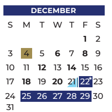 District School Academic Calendar for Shaw Elementary for December 2023