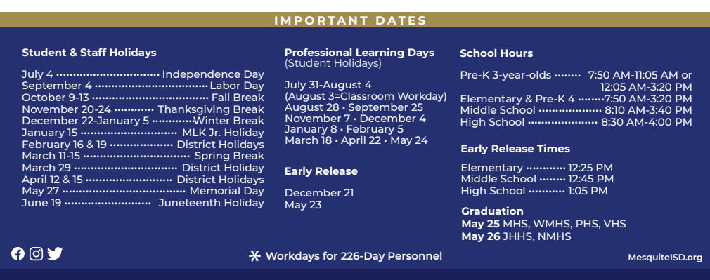 District School Academic Calendar Key for Shaw Elementary