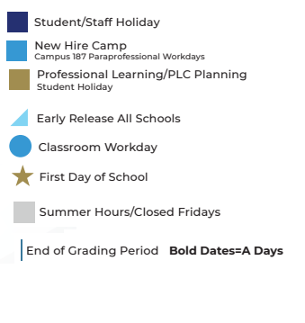 District School Academic Calendar Legend for Gentry Elementary