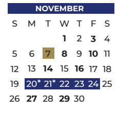 District School Academic Calendar for P A S S Learning Ctr for November 2023