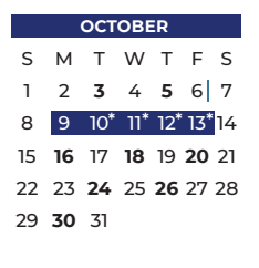 District School Academic Calendar for P A S S Learning Ctr for October 2023
