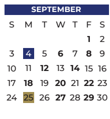 District School Academic Calendar for P A S S Learning Ctr for September 2023
