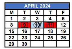 District School Academic Calendar for The Theodore R. And Thelma A. Gibson Charter for April 2024