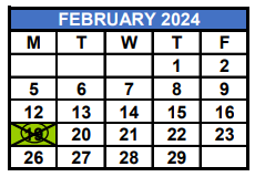 District School Academic Calendar for District Summer Center F for February 2024