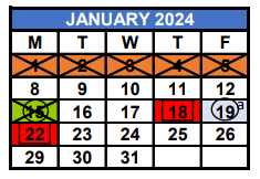 District School Academic Calendar for Deborah's Way for January 2024