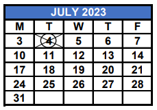 District School Academic Calendar for Charter On The Beach Middle School for July 2023
