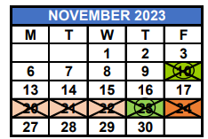 District School Academic Calendar for Aspira Eugenio Maria De Hostos Charter for November 2023
