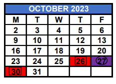 District School Academic Calendar for Aspira Eugenio Maria De Hostos Charter for October 2023