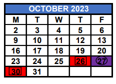 District School Academic Calendar for Cope Center North Alternative Education for October 2023