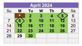 District School Academic Calendar for Lee Freshman High School for April 2024