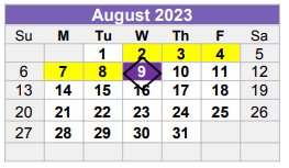 District School Academic Calendar for Milam Elementary for August 2023