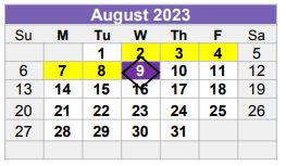 District School Academic Calendar for Bunche Early Childhd Ctr for August 2023