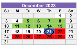 District School Academic Calendar for Culver Youth Home for December 2023