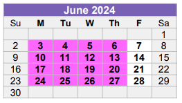 District School Academic Calendar for Midland Excel Campus for June 2024