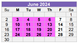 District School Academic Calendar for Lee Freshman High School for June 2024