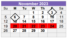 District School Academic Calendar for Midland Excel Campus for November 2023