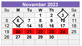 District School Academic Calendar for Culver Youth Home for November 2023