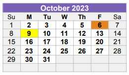 District School Academic Calendar for Midland Excel Campus for October 2023
