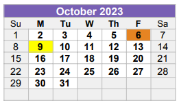 District School Academic Calendar for Bunche Early Childhd Ctr for October 2023