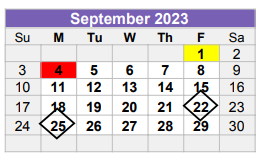 District School Academic Calendar for Bunche Early Childhd Ctr for September 2023