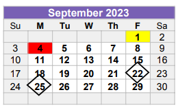 District School Academic Calendar for Midland Excel Campus for September 2023