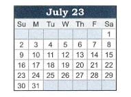 District School Academic Calendar for Benton Central Jr-sr High Sch for July 2023