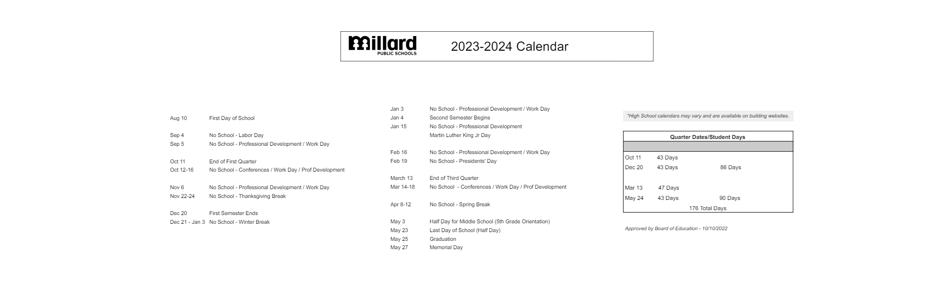 District School Academic Calendar Key for Middle School Alternative Prog
