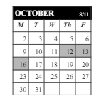 District School Academic Calendar for Middle School Alternative Prog for October 2023
