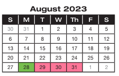 District School Academic Calendar for Fritsche Middle for August 2023