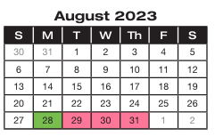 District School Academic Calendar for Project Excel Alternative for August 2023