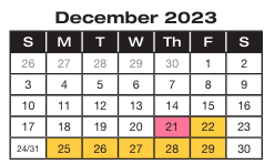 District School Academic Calendar for Victory Elementary for December 2023