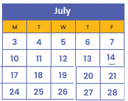 District School Academic Calendar for Shelters for July 2023