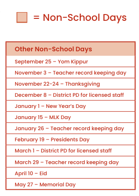 District School Academic Calendar Legend for Shelters